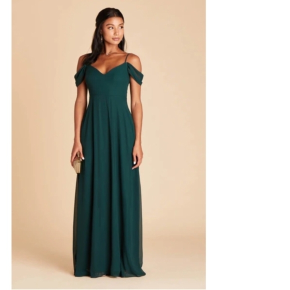 Birdy Grey Devin Chiffon Bridesmaid Gown Floor Length In Emerald NWT XS - Picture 1 of 12